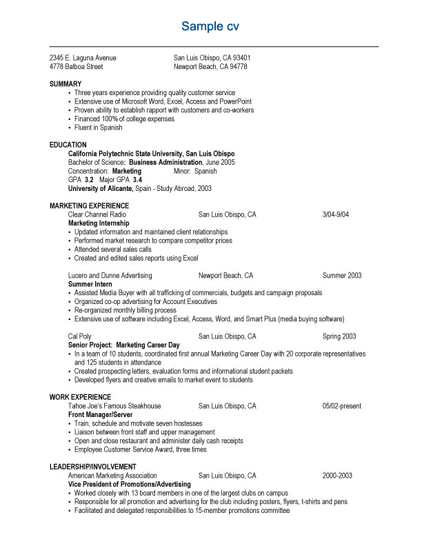 Resume For A General Job General Job Related Cv Sample ...