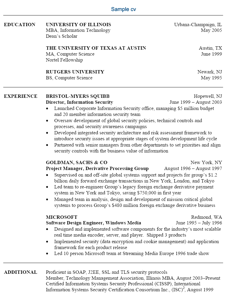 Technology professional resume